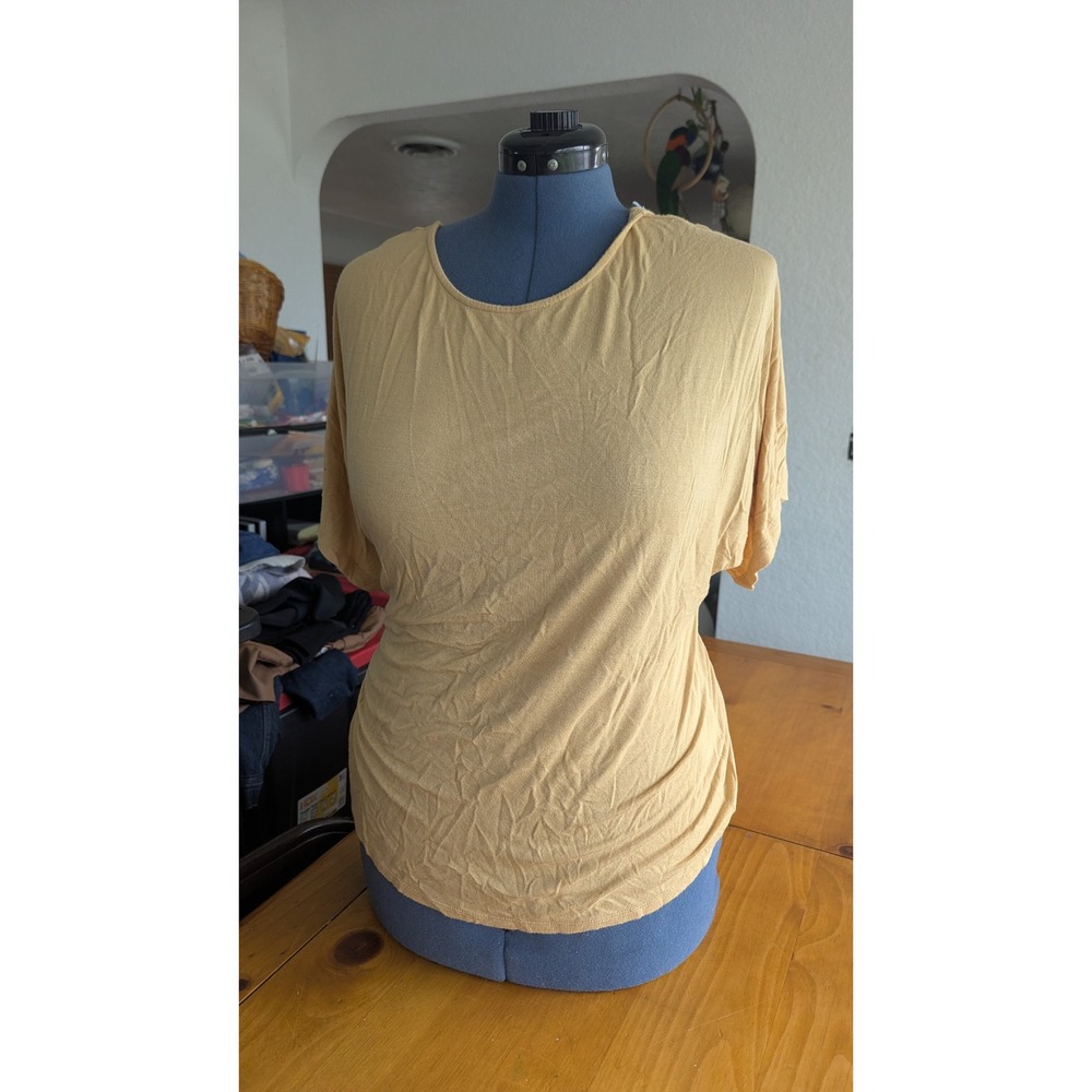 HYFVE Mustard Yellow Twist Back Short Sleeve Top HF21E675 Womens Large